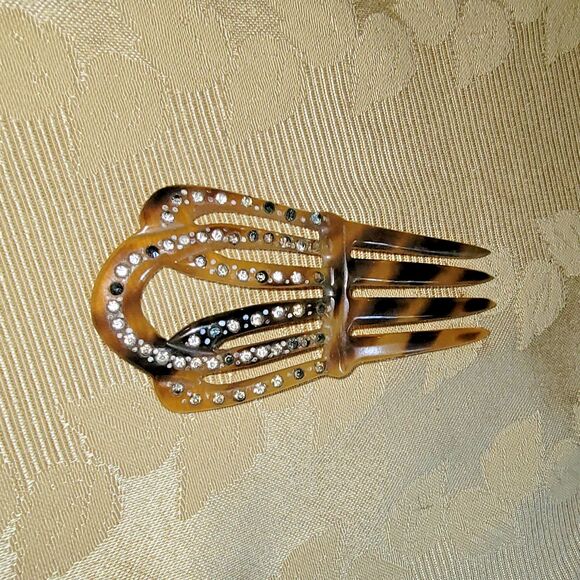 VTG Victorian hair comb faux Tortoise Shell hair ornament w/rhinestones - Picture 12 of 15